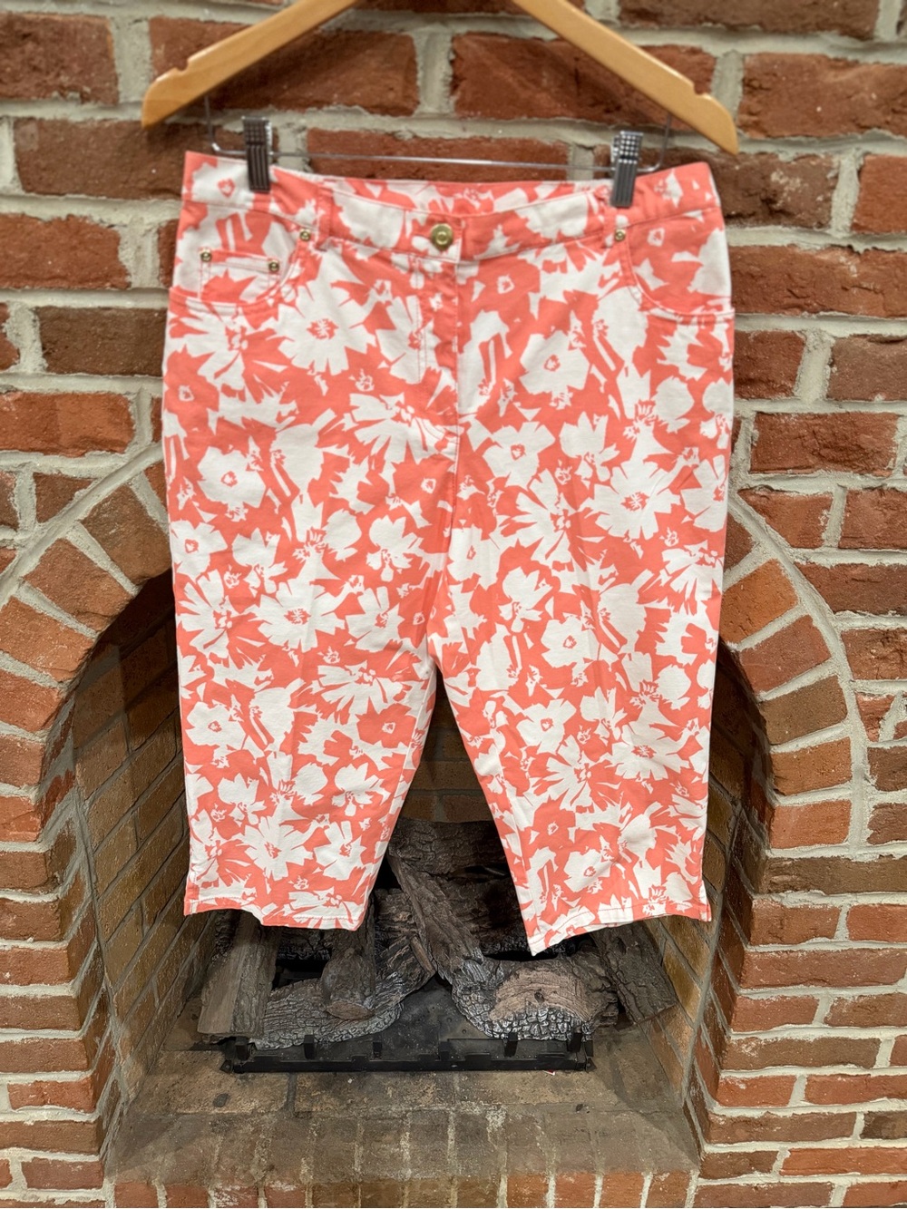 hearts of palm Coral and White Floral Bermuda Shorts
